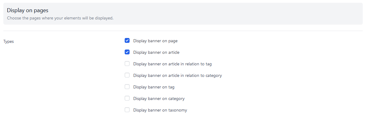 Display on pages