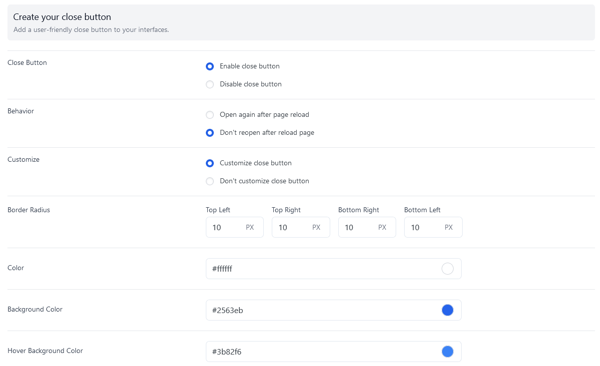 create your close button