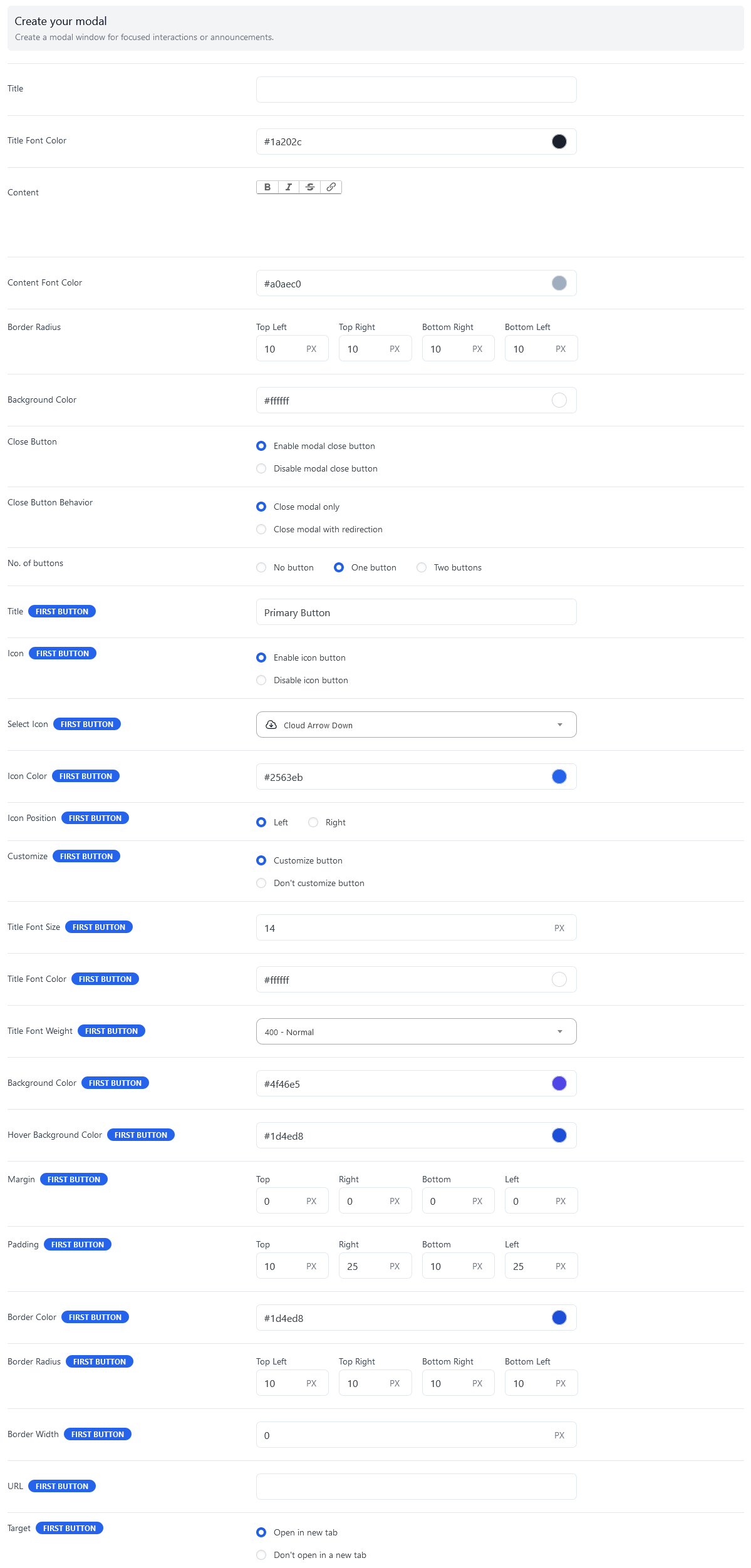 create your modal